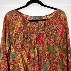 Lauren Ralph Lauren Boho Peasant blouse 3/4 sleeve petite medium